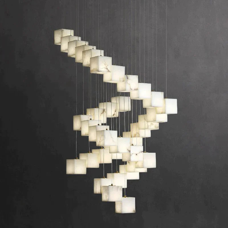 Alabaster Cubic Round Pendant For Dining Table, Staircase