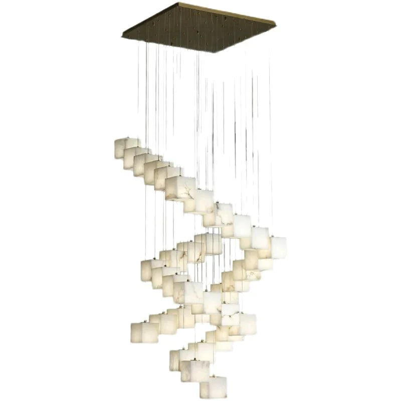 Alabaster Cubic Round Pendant For Dining Table, Staircase