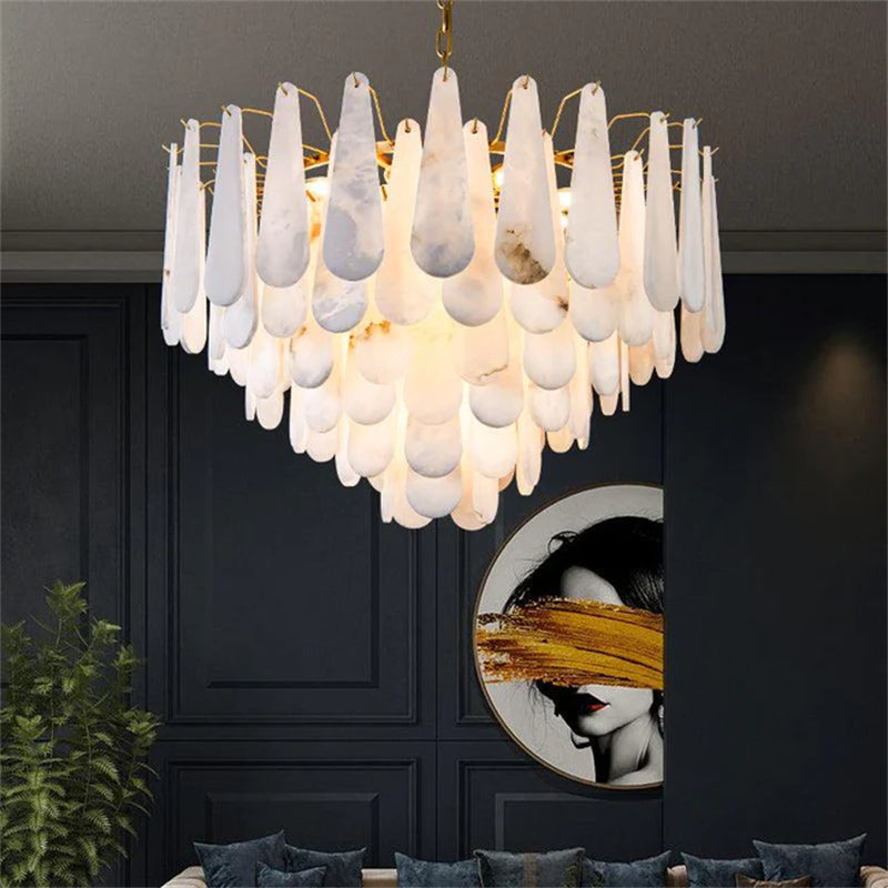 Suellen Alabaster Foyer Chandelier Lighting, Luxury Modern Lighting