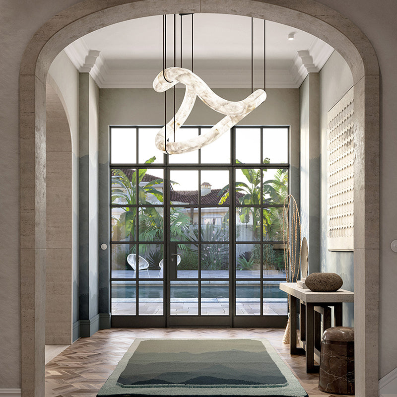 Blus Lighting Beverly Symmetrical Entryway Alabaster Pendant Light for Dining Table