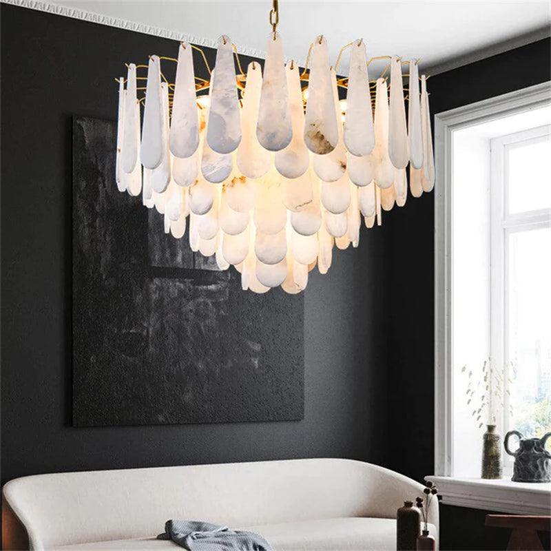 Suellen Alabaster Foyer Chandelier Lighting, Luxury Modern Lighting