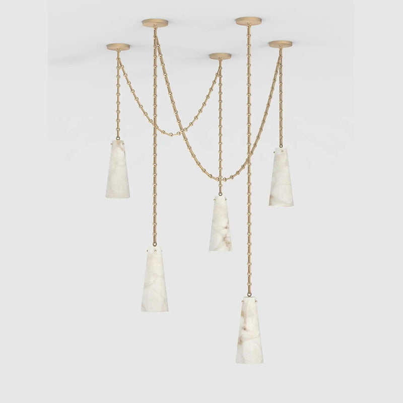 Contemporary Chandelier 202A-5 in Alabaster, 5-Light Vintage Alabaster Pendant Cluster