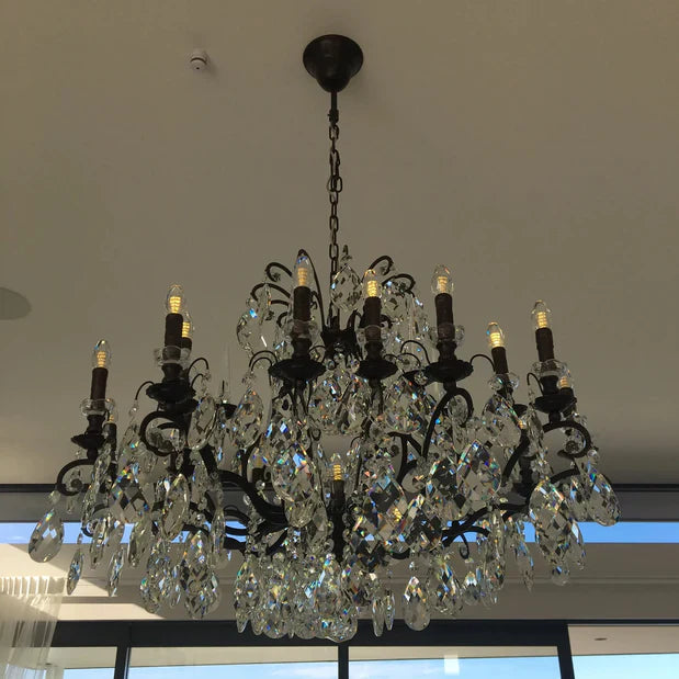 12/18-Light Candle Crystal Chandelier in Black Finish