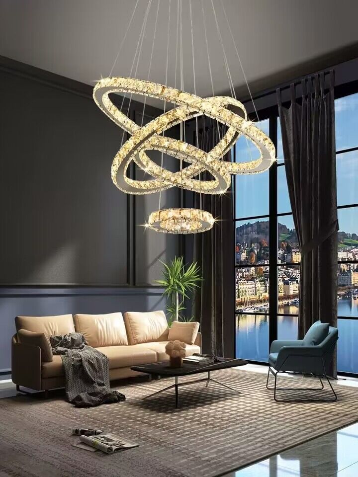 2022 New Oversized Modern Gold Multi-layered Ring Ceiling Crystal Chandelier For High Ceiling Living Room/ Dining Room/Foyer