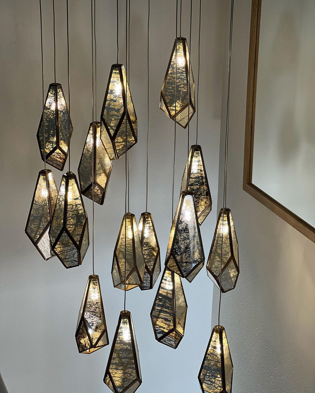 1/3/7/15/30/36-Light Diamond Mirror Multi-Drop Pendant Chandelier in Chrome/Antique Brass Finish