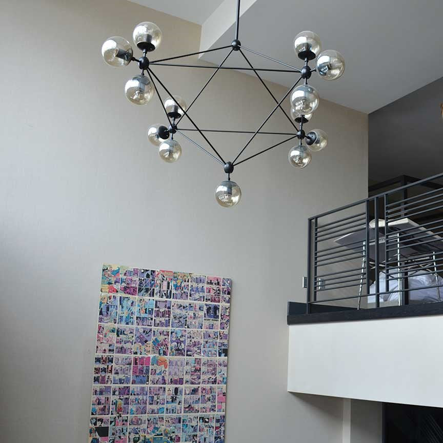 10/15/21-Light Black Diamond Industrial Glass Chandelier