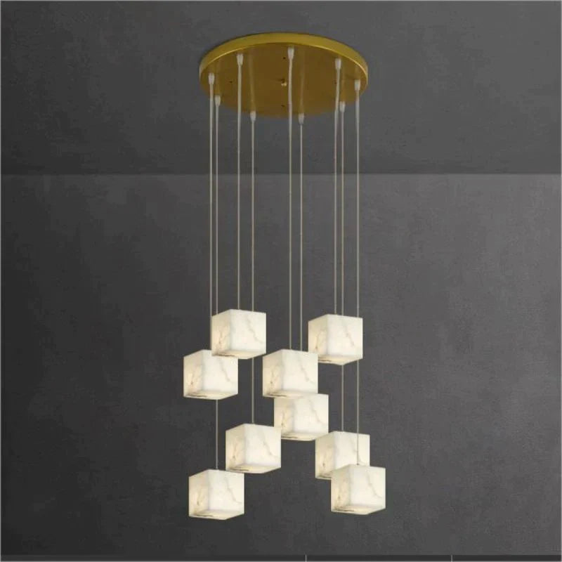 Alabaster Cubic Round Pendant For Dining Table, Staircase