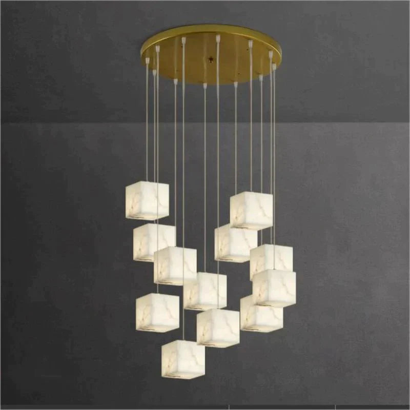 Alabaster Cubic Round Pendant For Dining Table, Staircase
