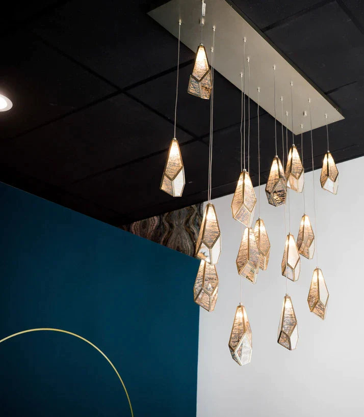 1/3/7/15/30/36-Light Diamond Mirror Multi-Drop Pendant Chandelier in Chrome/Antique Brass Finish