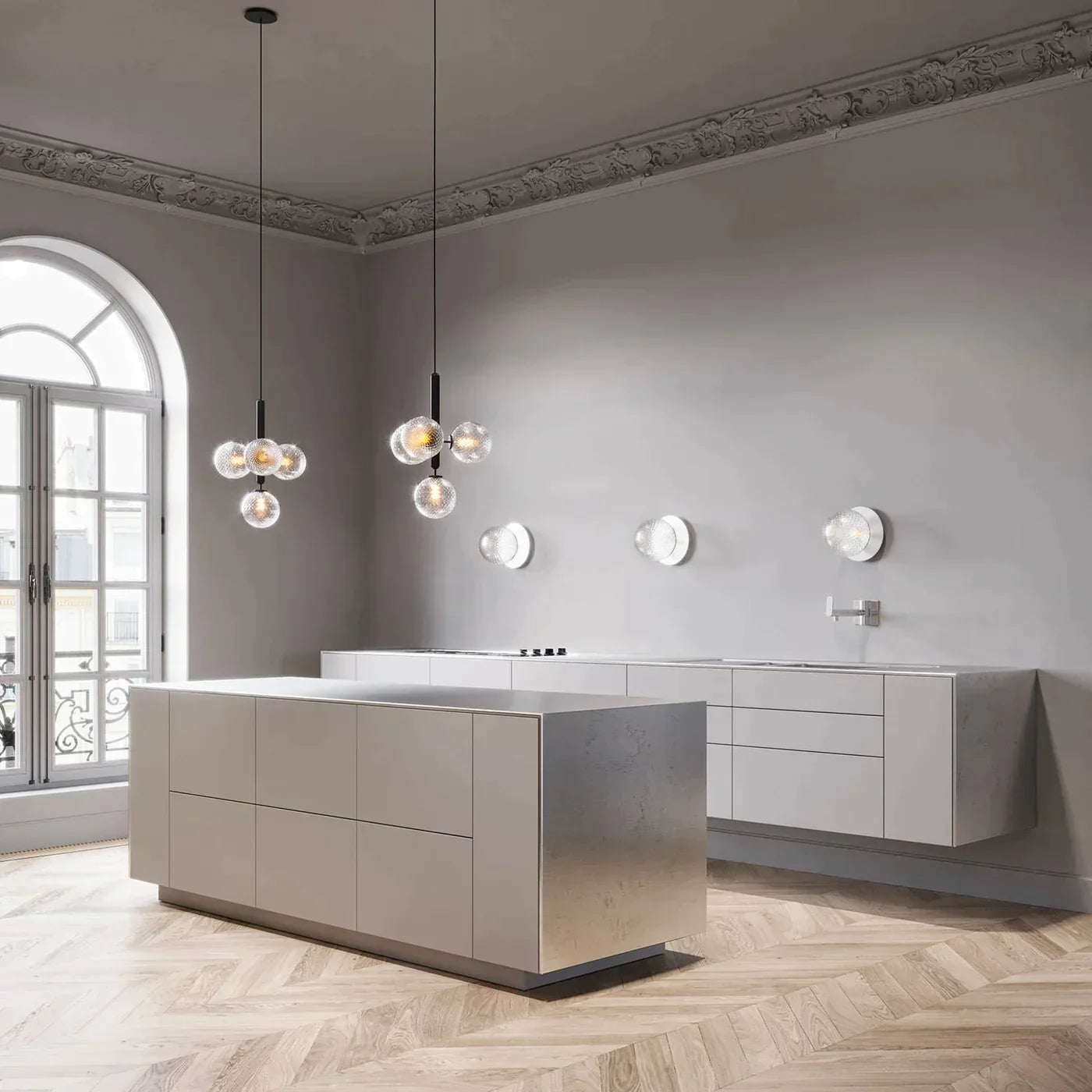 1/3/6/13-Globes Clear/White Glass Pendant Chandelier