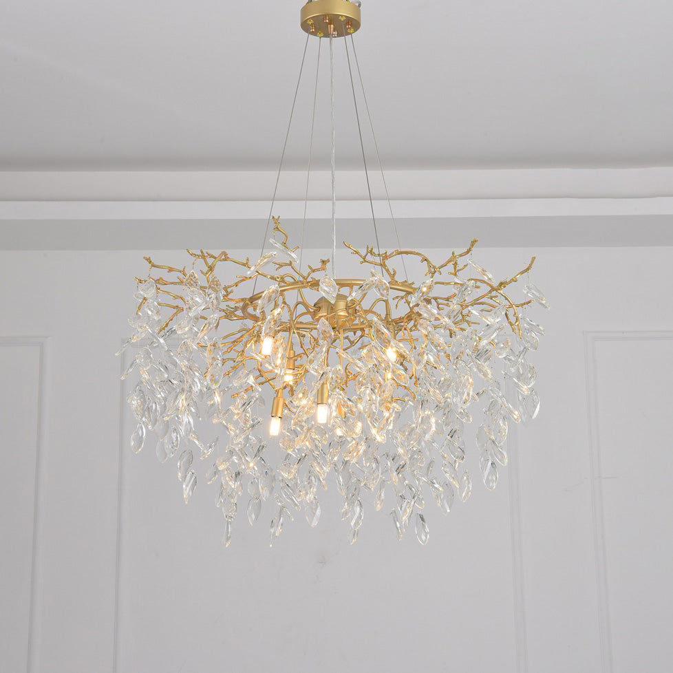 Arianna Round Gold Clear Modern Crystal Chandelier chandeliers for dining room,chandeliers for stairways,chandeliers for foyer,chandeliers for bedrooms,chandeliers for kitchen,chandeliers for living room Rbrights