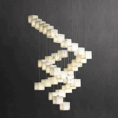 Alabaster Cubic Round Pendant For Dining Table, Staircase