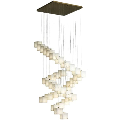 Alabaster Cubic Round Pendant For Dining Table, Staircase