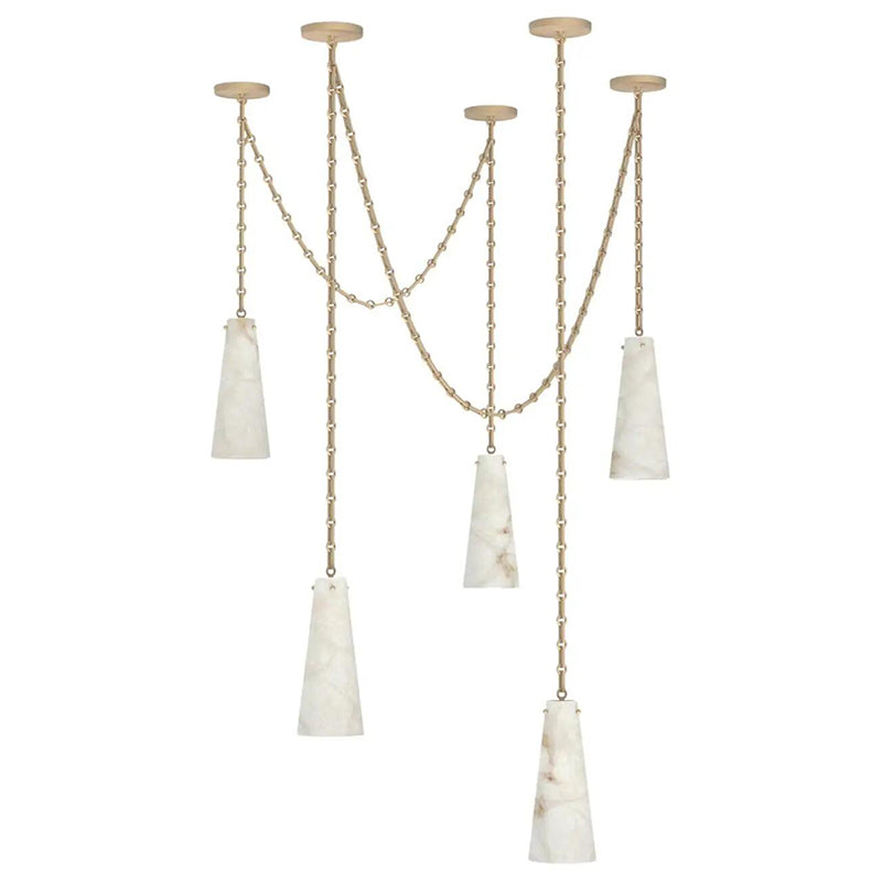 Contemporary Chandelier 202A-5 in Alabaster, 5-Light Vintage Alabaster Pendant Cluster
