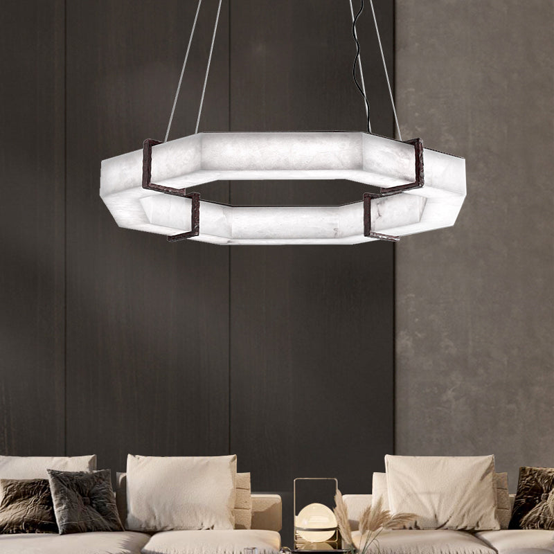 Blus Lighting Celine Retro Alabaster Living Room Chandelier, Round Lamp Lighting