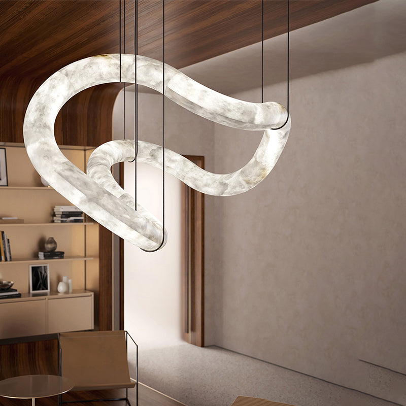 Blus Lighting Beverly Symmetrical Entryway Alabaster Pendant Light for Dining Table
