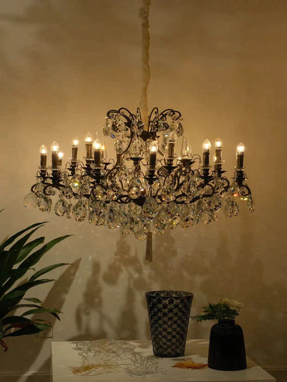 12/18-Light Candle Crystal Chandelier in Black Finish