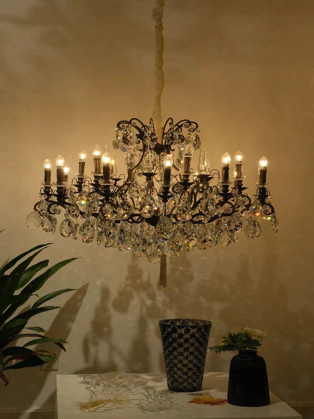 12/18-Light Candle Crystal Chandelier in Black Finish