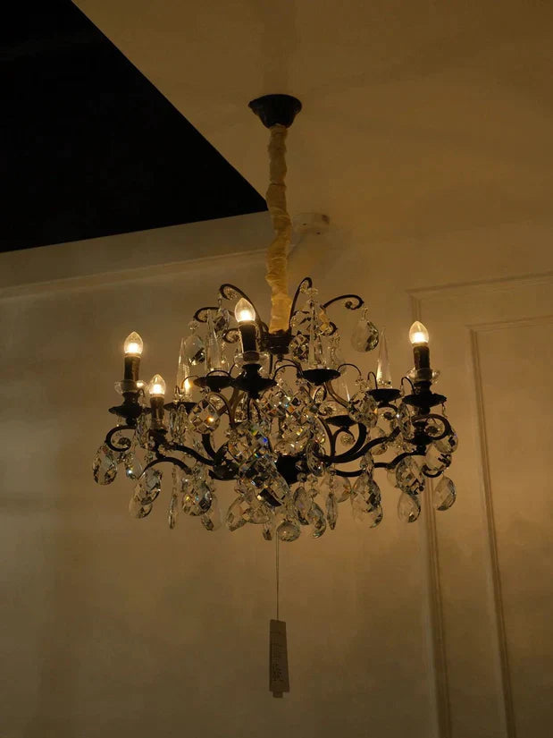 12/18-Light Candle Crystal Chandelier in Black Finish