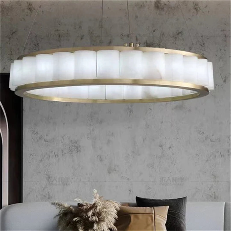 Blushlighting Alabaster Circle Round Pendent Light, Galaxy Pendant Light