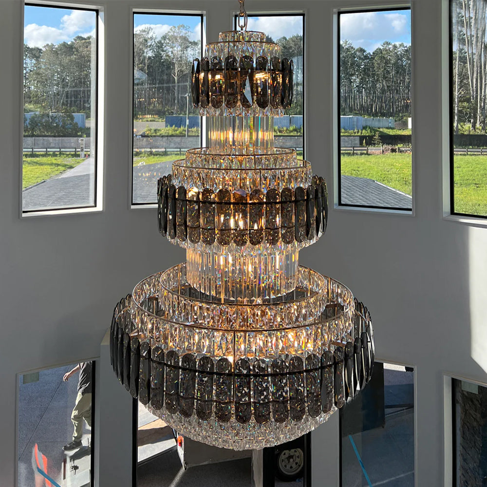 3-Layer Tiered Smoky Gray&Clear Crystal Chandelier
