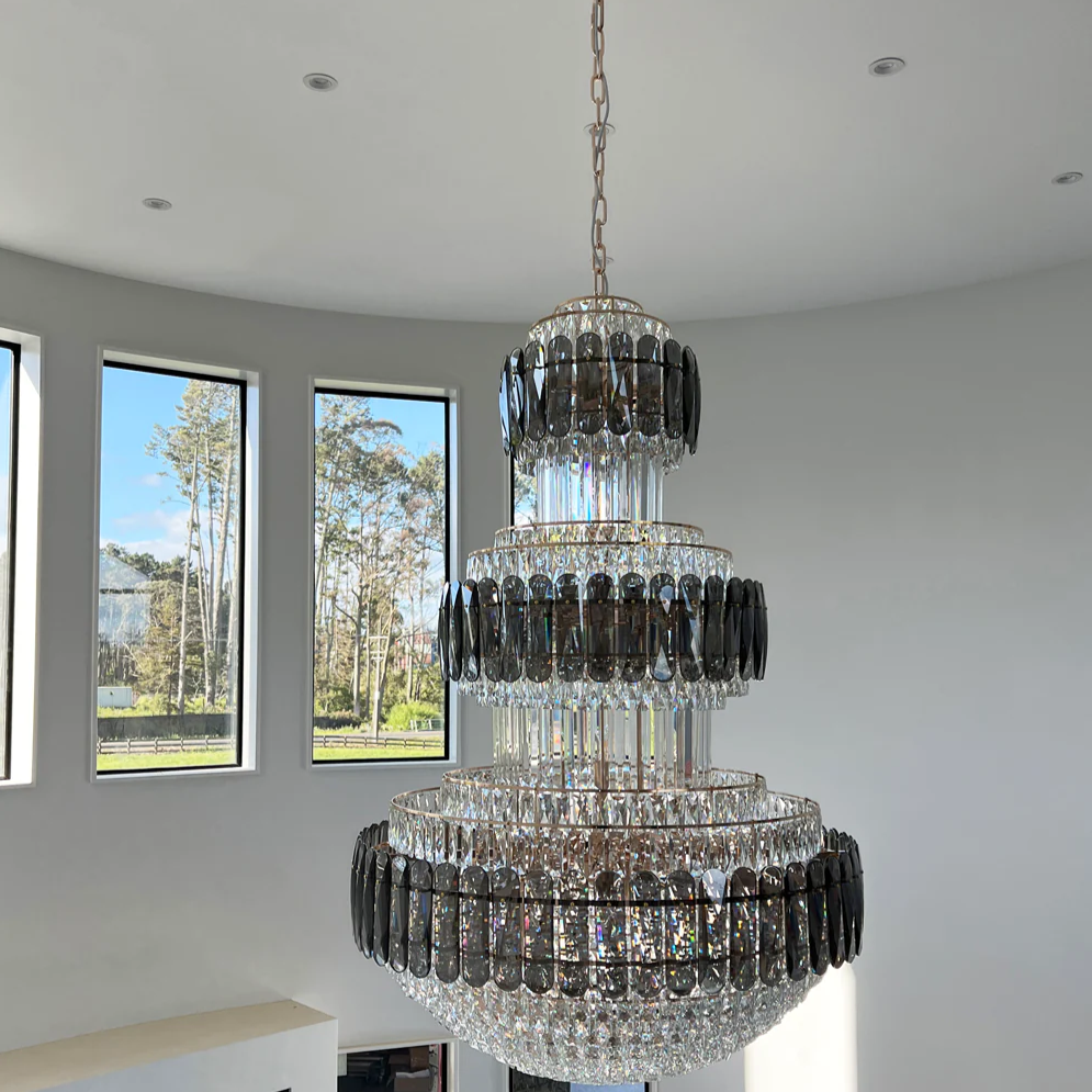 3-Layer Tiered Smoky Gray&Clear Crystal Chandelier