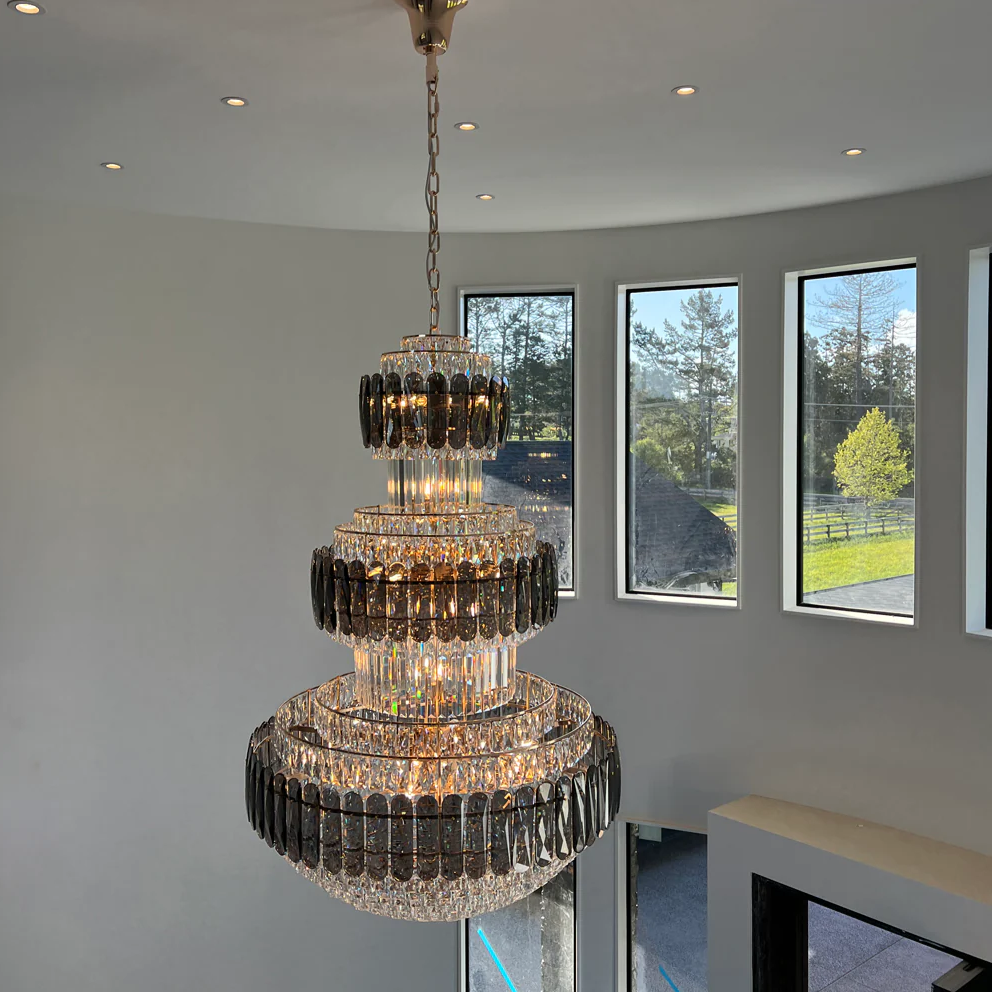 3-Layer Tiered Smoky Gray&Clear Crystal Chandelier