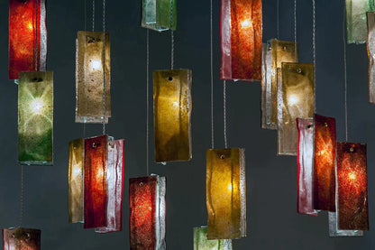 1/25/60/84-Light Colorful Rectangle Cluster Glass Tile Pendant/Chandelier