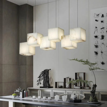 Alabaster Cubic Pendant For Dining Table, Kitchen Island Pendant