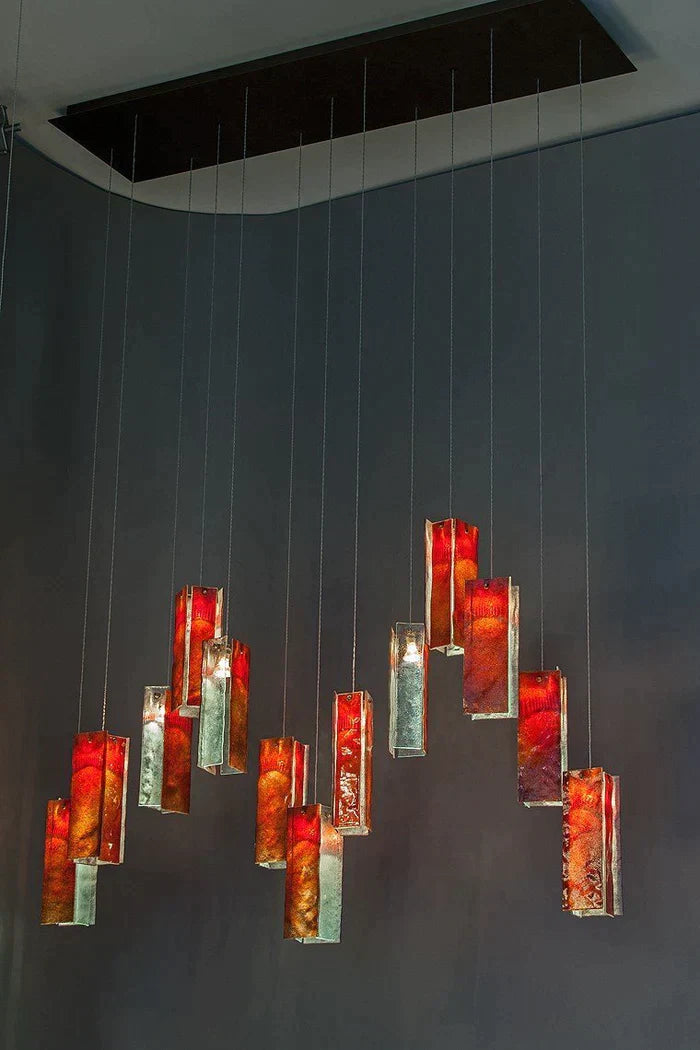 1/25/60/84-Light Colorful Rectangle Cluster Glass Tile Pendant/Chandelier