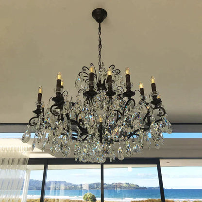 12/18-Light Candle Crystal Chandelier in Black Finish