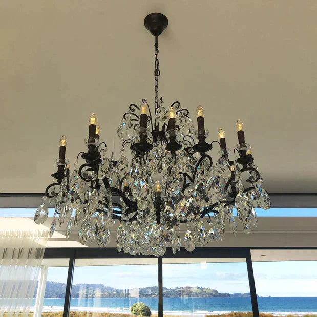 12/18-Light Candle Crystal Chandelier in Black Finish