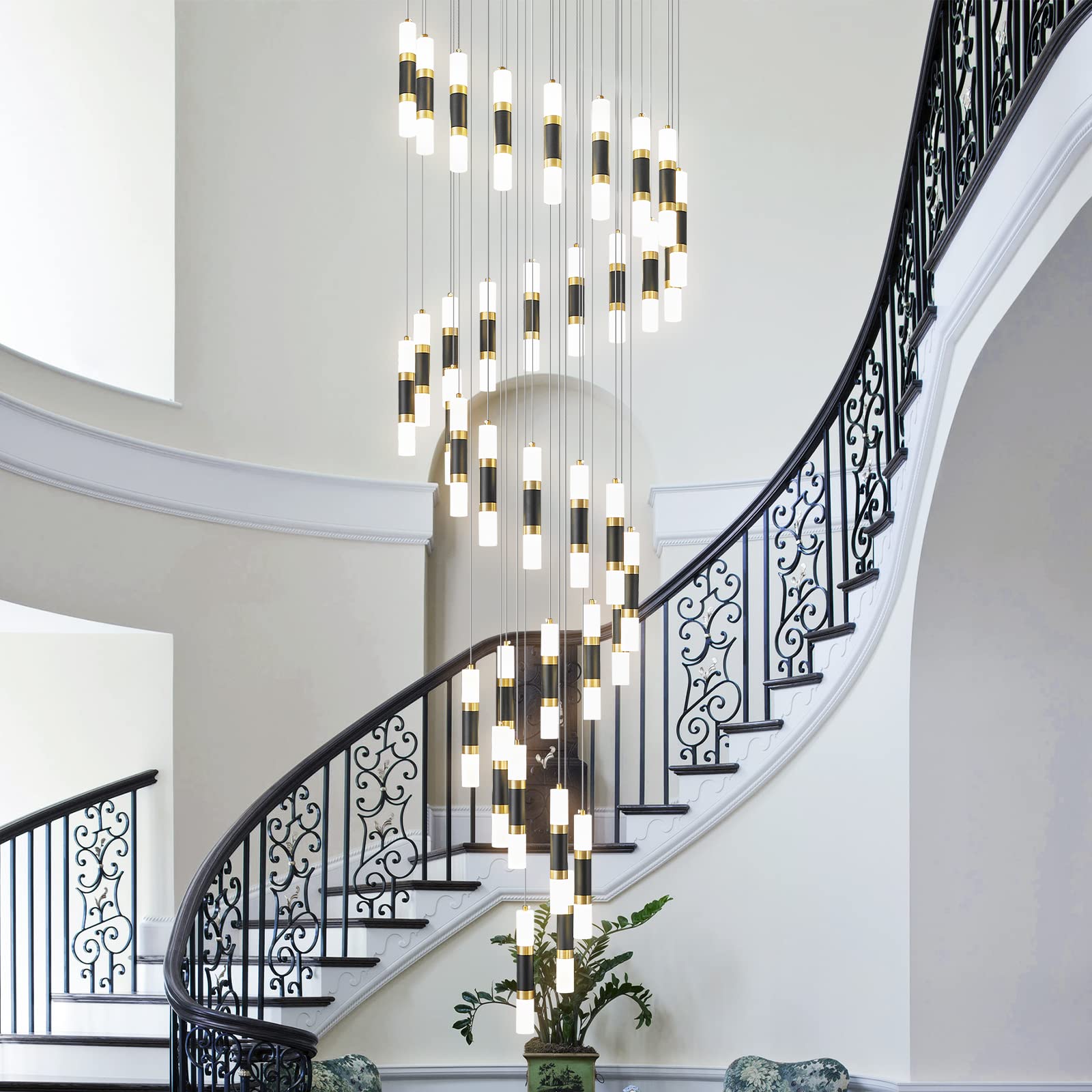 36-Light Modern Kitchen Island Black Gold Ceiling Pendant Light