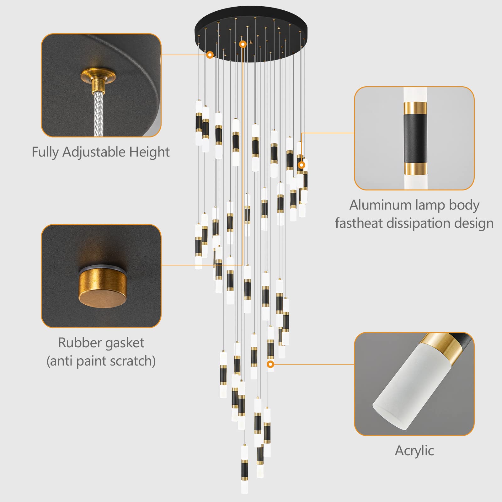 36-Light Modern Kitchen Island Black Gold Ceiling Pendant Light