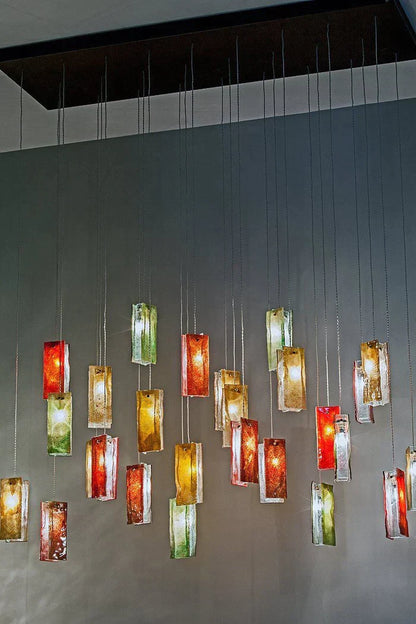 1/25/60/84-Light Colorful Rectangle Cluster Glass Tile Pendant/Chandelier