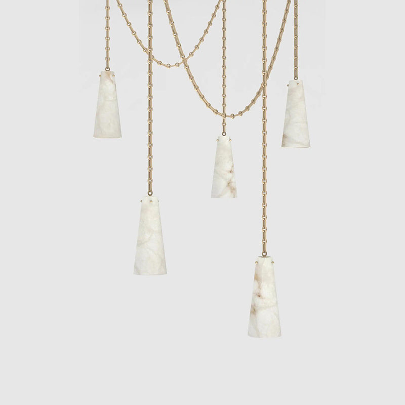 Contemporary Chandelier 202A-5 in Alabaster, 5-Light Vintage Alabaster Pendant Cluster