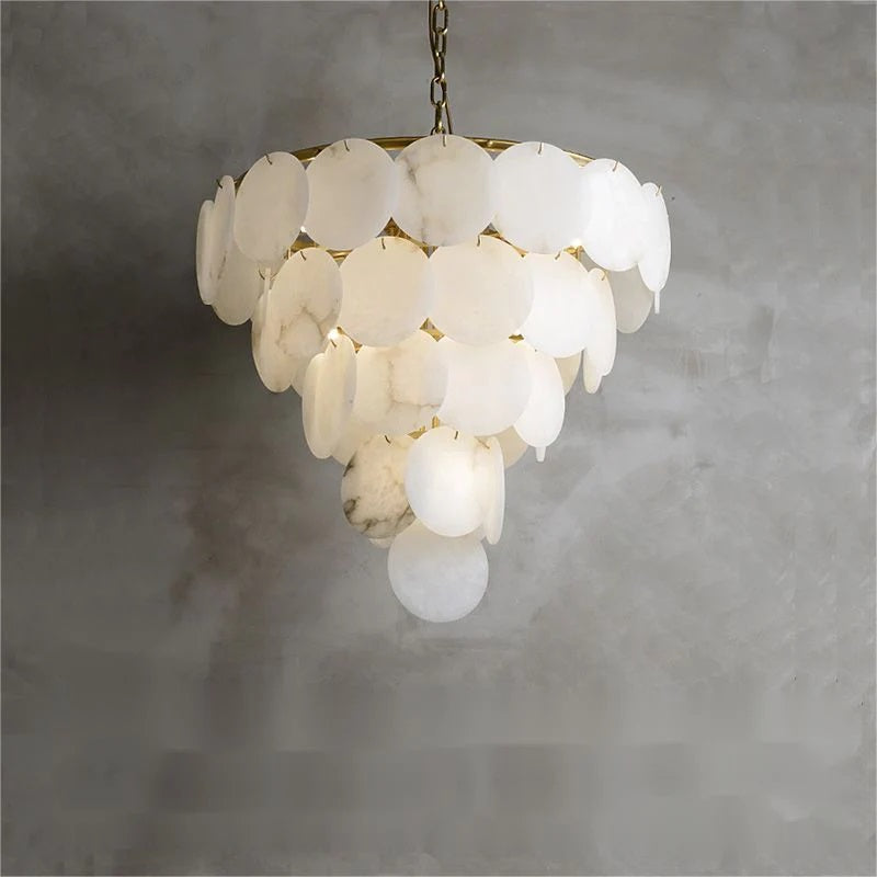kaleena Alabaster Multi-Tiered Round Chandelier For Living Room, Upscale Chandelier Lighting