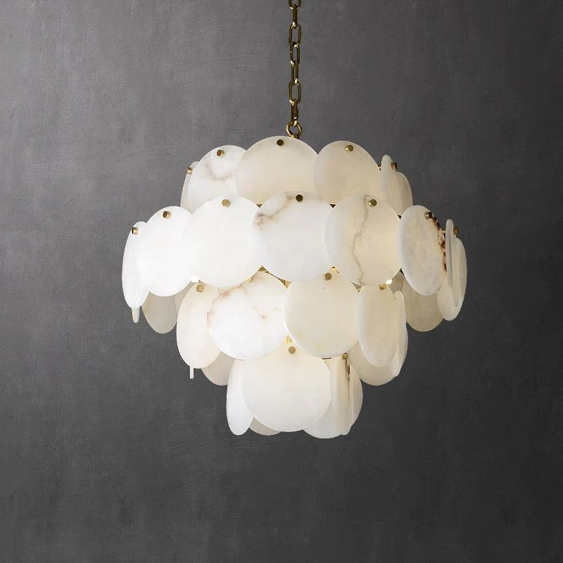kaleena Alabaster Multi-Tiered Round Chandelier For Living Room, Upscale Chandelier Lighting