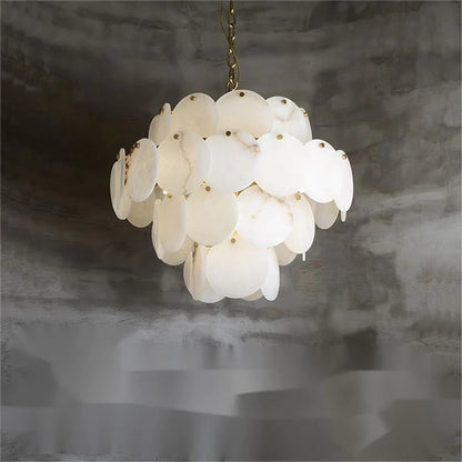 kaleena Alabaster Multi-Tiered Round Chandelier For Living Room, Upscale Chandelier Lighting