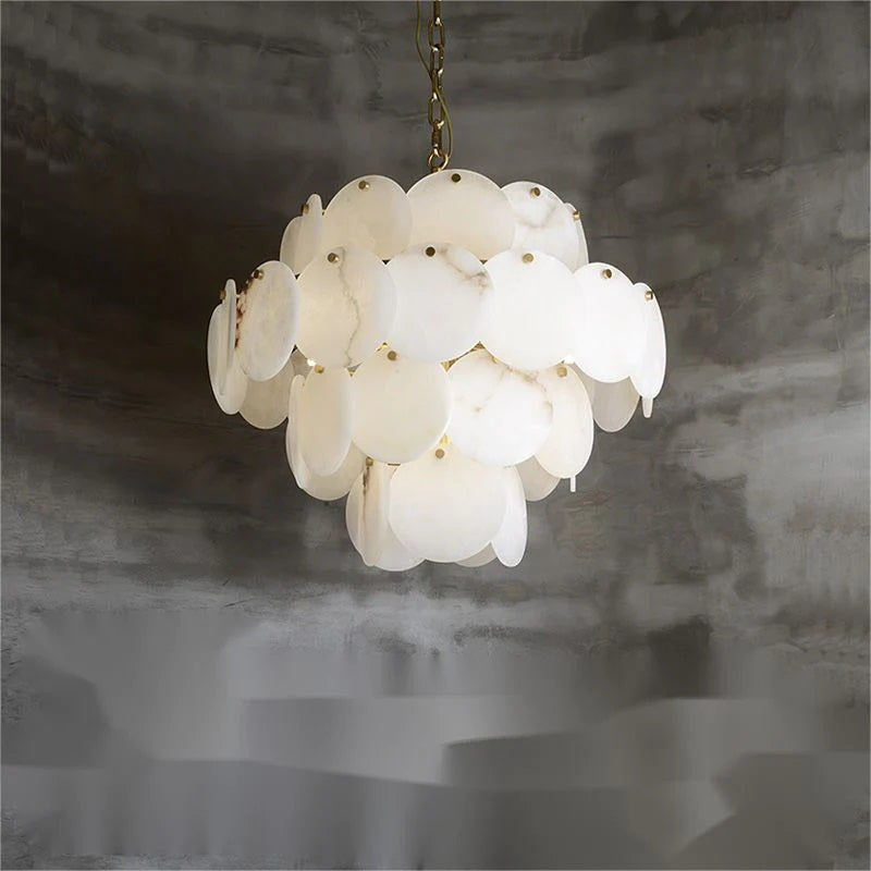 kaleena Alabaster Multi-Tiered Round Chandelier For Living Room, Upscale Chandelier Lighting