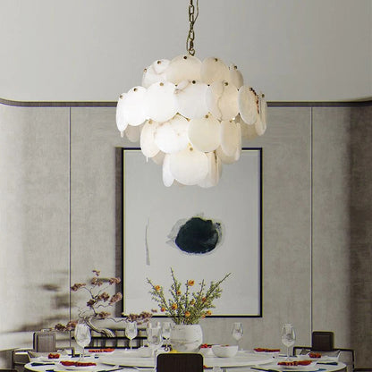 kaleena Alabaster Multi-Tiered Round Chandelier For Living Room, Upscale Chandelier Lighting
