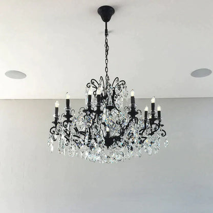 12/18-Light Candle Crystal Chandelier in Black Finish
