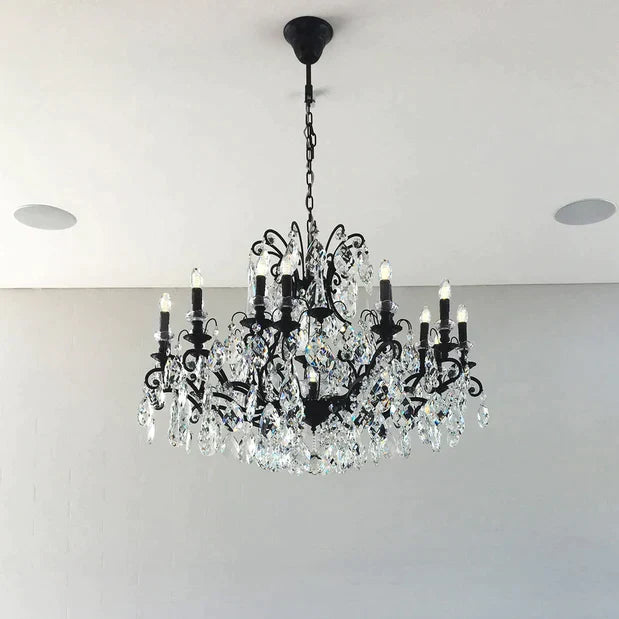 12/18-Light Candle Crystal Chandelier in Black Finish