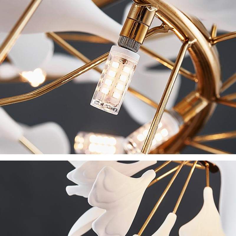 Blus Lighting Ceramic Ginkgo Round Copper Chandelier