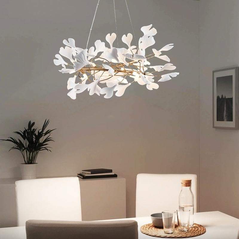 Blus Lighting Ceramic Ginkgo Round Copper Chandelier