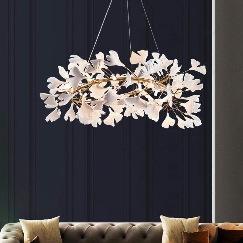 Blus Lighting Ceramic Ginkgo Round Copper Chandelier