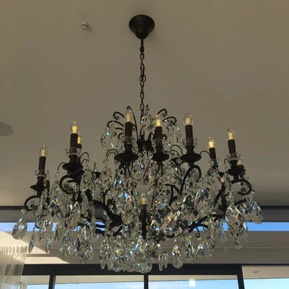 12/18-Light Candle Crystal Chandelier in Black Finish