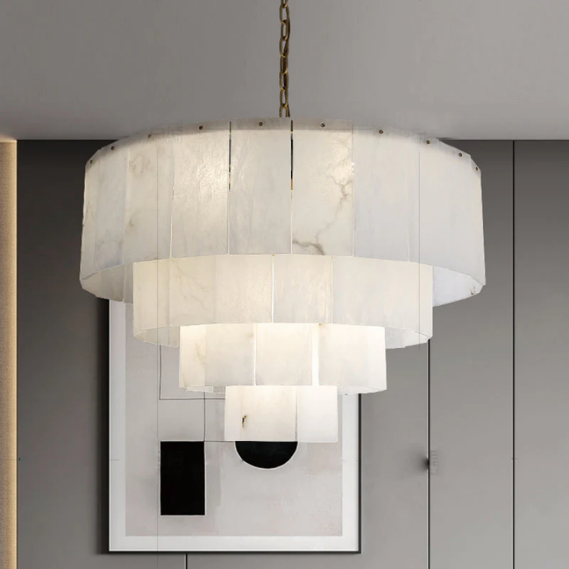 Blus Lighting Modern Alabaster Multi-Layer Round Chandelier D31"