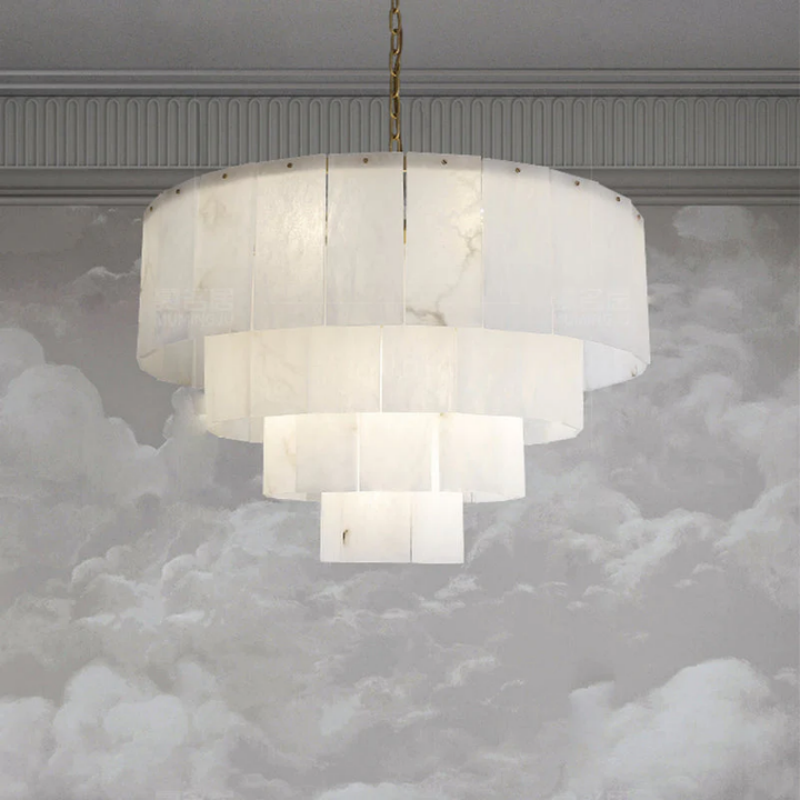 Blus Lighting Modern Alabaster Multi-Layer Round Chandelier D31"
