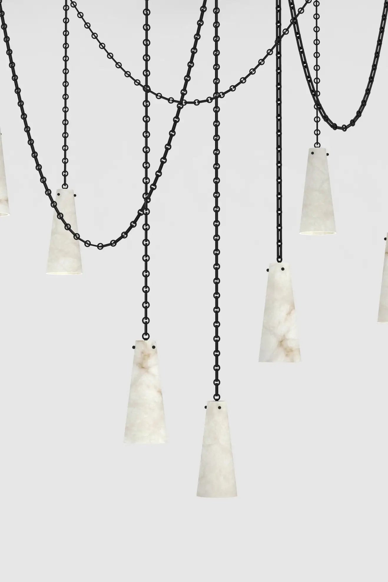 Contemporary Chandelier 202A-7 in Alabaster, 7-Light Vintage Alabaster Pendant Cluster
